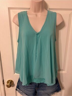Women’s Lisa International Sleeveless V-Neck Tank Top with Layers - Aqua Teal